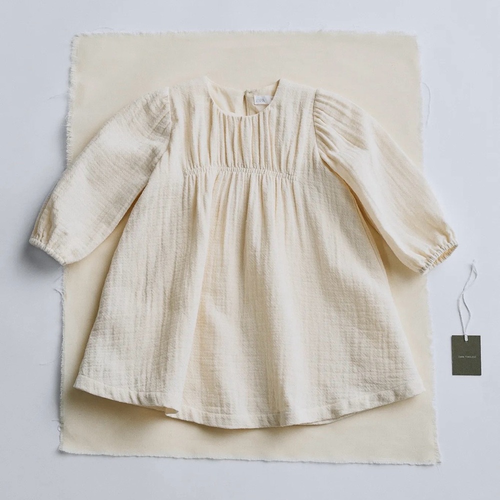Zara Timelesz Textured Cream Long-Sleeve Dress - Size: 4T - Like New!